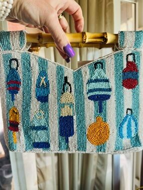 NWT Beaded Lobster Buoy Design and detailing with wooden bamboo handles